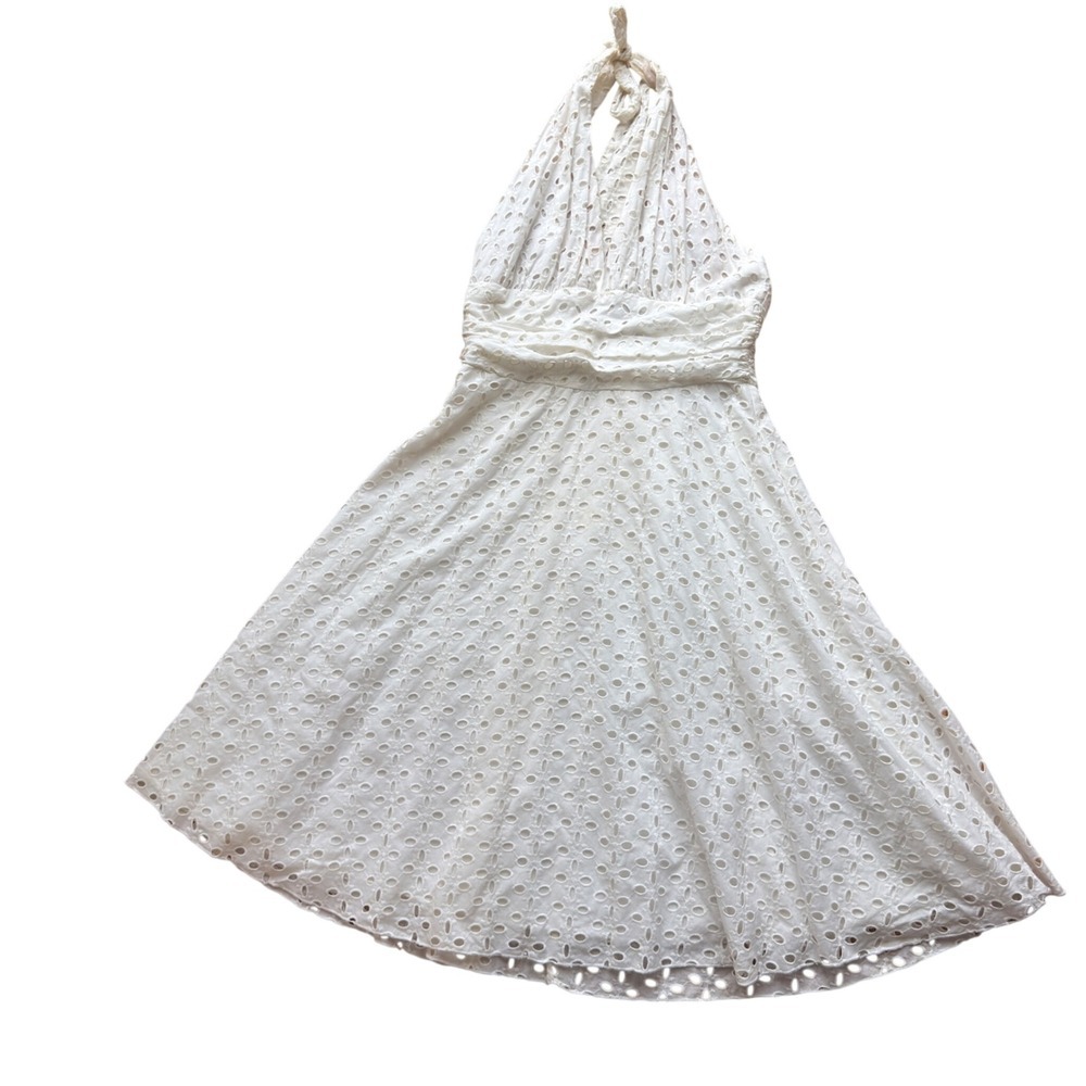 Rubber Ducky White Cotton Eyelet Halter Midi Dress Style 50-816 Size L
